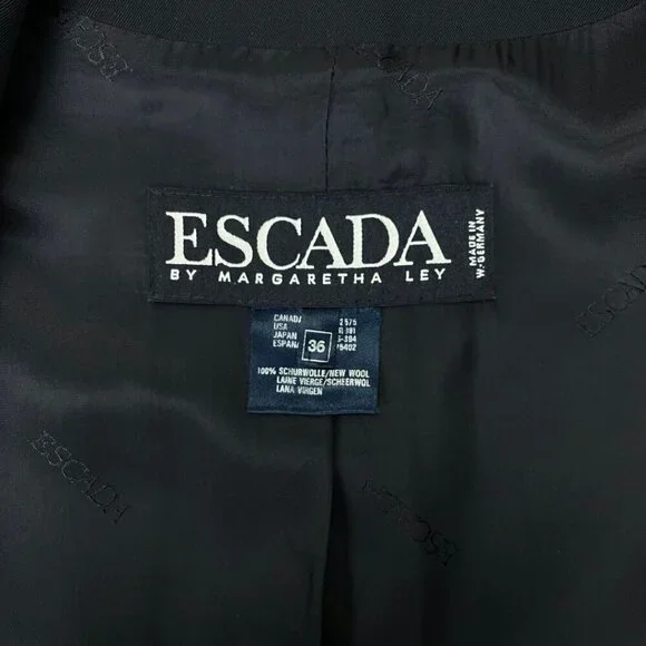 ESCADA Margaretha Ley Vintage Navy Blue Padded Shoulder Jacket/Blazer Size 36 - Picture 4 of 9